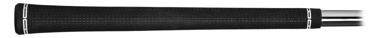 Black golf grip with white detailing.