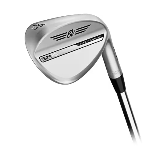 Iron clubhead with a shiny, reflective chrome finish that highlights its sleek contours.